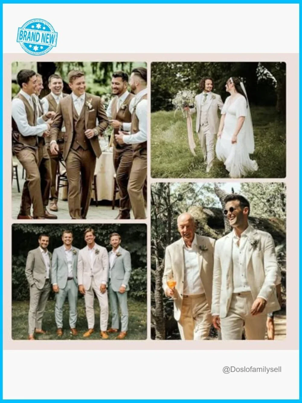 Men's Linen Suit Two Piece Set Modern Fitted Blazer Pants Wedding Formal